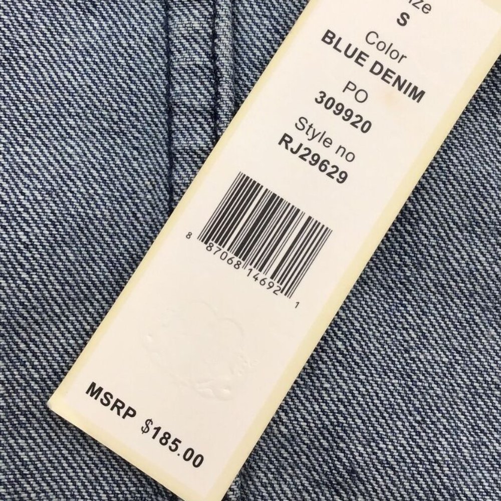 NWT [Romeo & Juliet Couture] Blue Denim Open Jacket w/ Faux Leather Sleeves Sz S - Picture 3 of 8